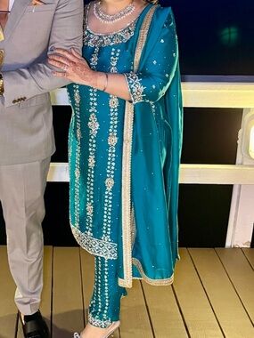 Teal Embellished Salwar Kameez Set